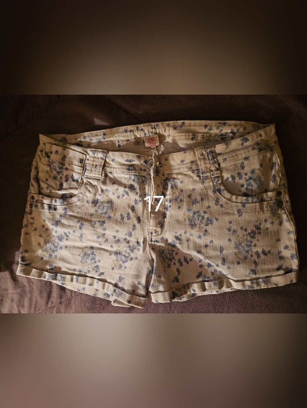 Mossimo Supply Co. Beige Denim Shorts with Blue Floral Print